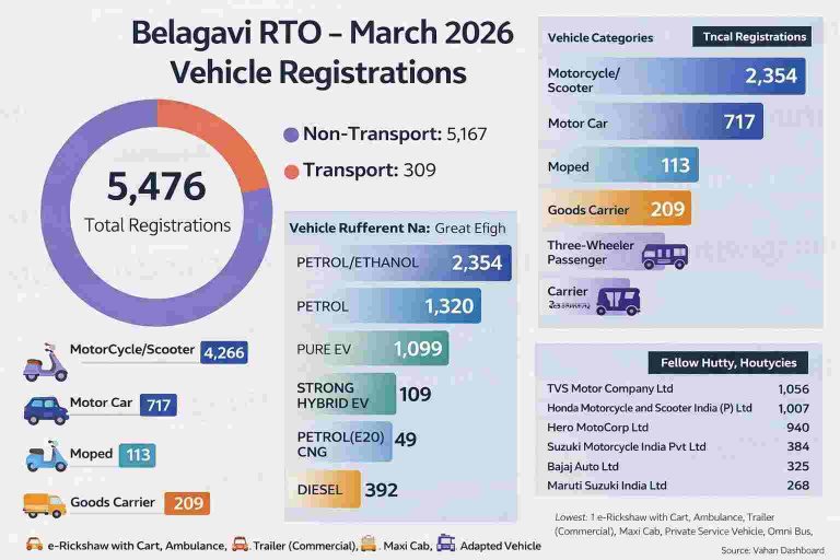बेळगाव आरटीओ मार्च 2026 : दुचाकींचा दबदबा, उत्पादकांमध्ये TVS अव्वल